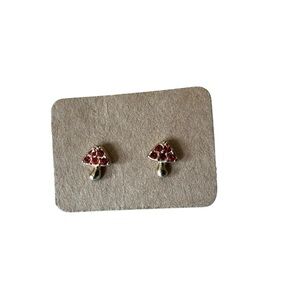 Micro Red Rhinestone Mushroom Post Earrings